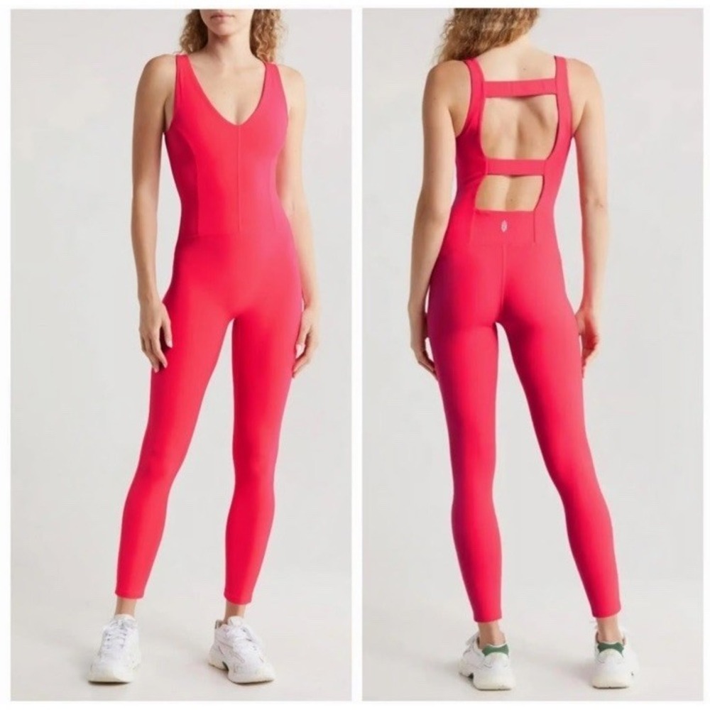 Free People Movement Never Better One-Piece Jumpsuit Neon Coral, Size‎ S Boho